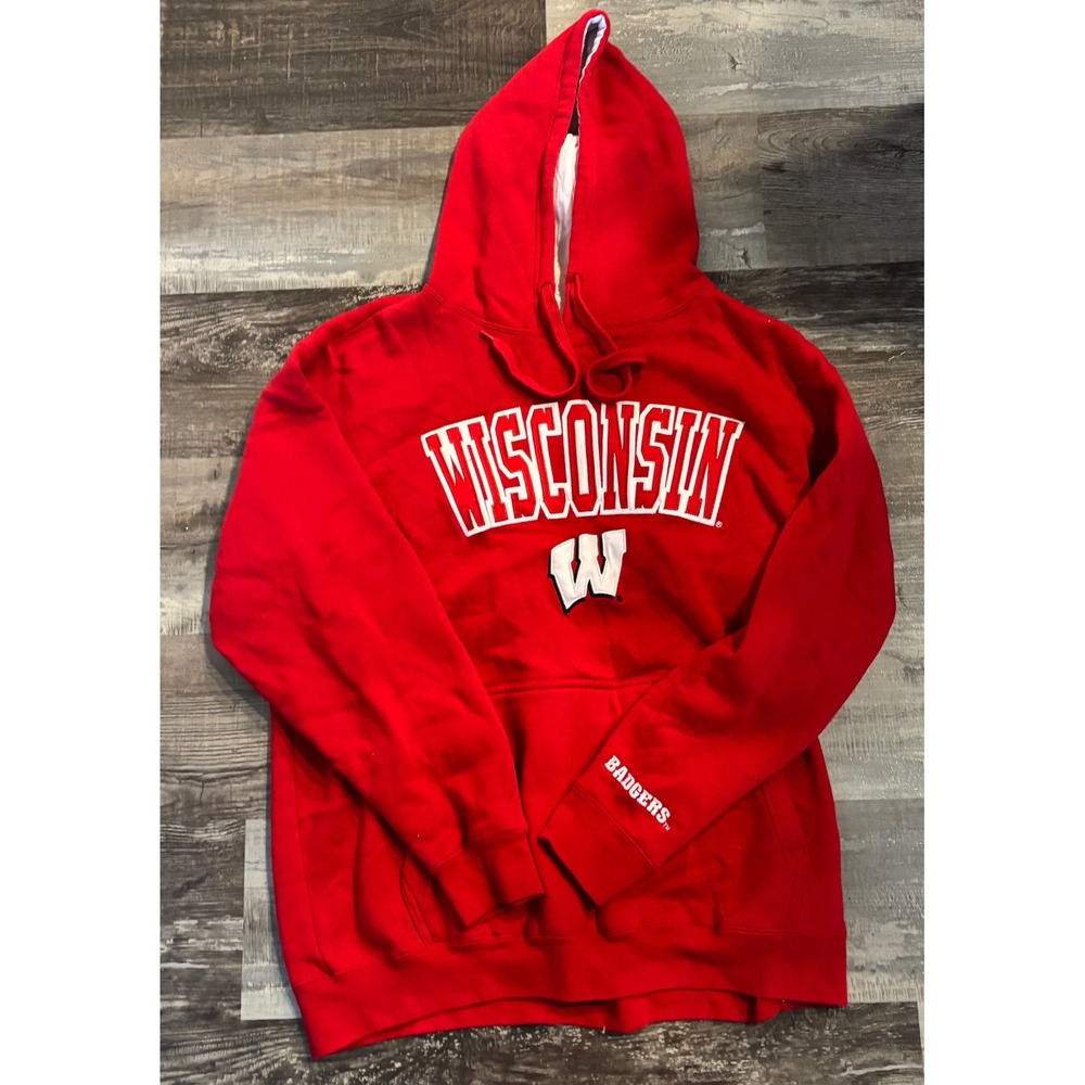 E5 Wisconsin Badgers Hoodie Red Pullover Sweatshirt Mens XL NCAA College Logo